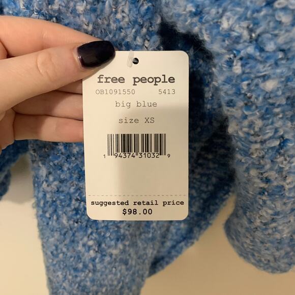 Free People blue BFF knit open-front fuzzy cardigan sweater size XS NWT - Picture 8 of 10